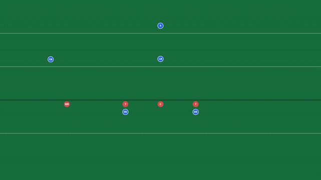 Abstract tactical diagram showing positions on a green sports field background.