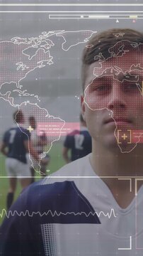 Animation of digital interface with covid 19 medical data processing over rugby players