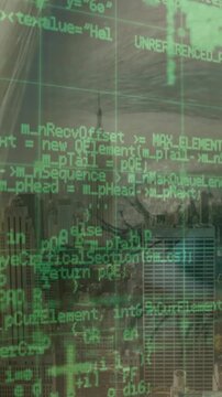 Animation of data processing over cityscape