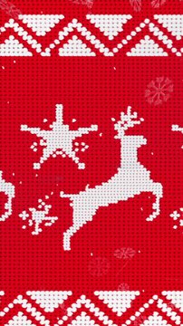 Snowflakes and reindeer pattern celebrate Christmas on red.