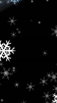 Animation snowflake icons falling against copy space on black background