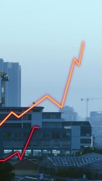 Animation of lines and financial data processing over cityscape