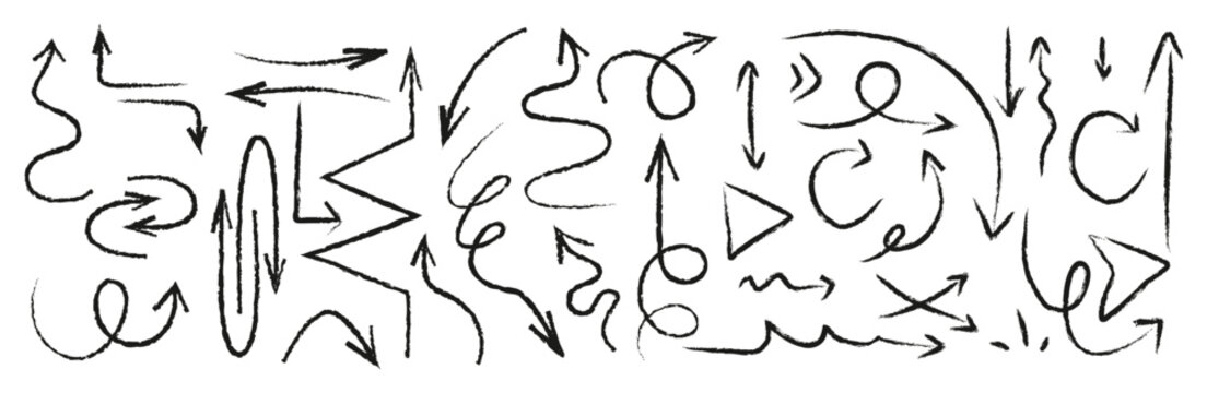 Hand drawn vector brush arrow strokes illustration. Collection of hand drawn doddle arrow set. Set of brush stroke of curly arrow collection. vector eps ... See More
By