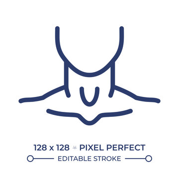 Anatomical neck area pixel perfect line color icon. Clear throat region detail. Medical diagnostics and clinical screening. Isolated vector illustration. Flat colorful symbol design. Editable stroke