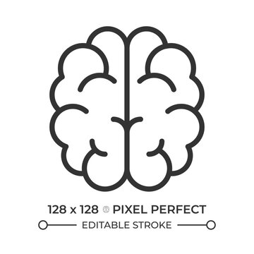 Brain pixel perfect line icon. Mindfulness and internal clarity. Intellectual wellness and neurotech innovation. Isolated vector illustration. Outline symbol. Simple linear drawing. Editable stroke