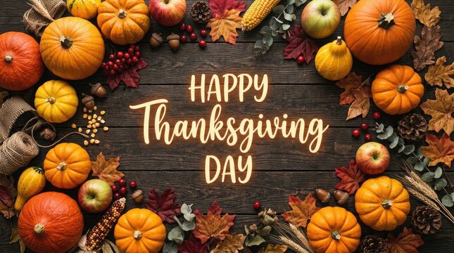 A festive rustic wooden background decorated with colorful pumpkins and autumn leaves celebrating the special holiday of thanksgiving day in canada event scene