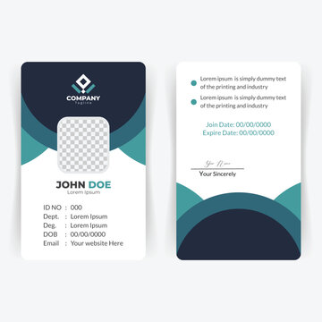 Contemporary employee id card layout with photo and business information in blue tones.