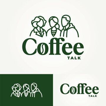 people chatting coffee talk line art icon logo vector illustration design. minimalist coffee shop, cafe, and restaurant luxury style logo concept