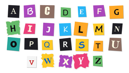 Alphabet letters cut from paper with torn edges arranged in rows and columns for design © Sorifa