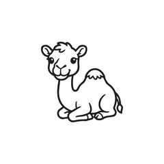 Fototapeta premium Cartoon camel black and white line drawing