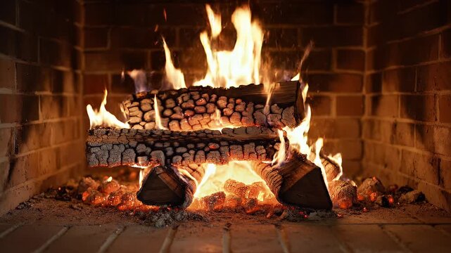 Cozy Fireplace with Burning Logs and Embers