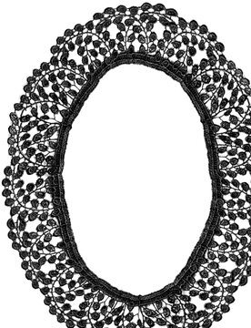 Black Lace Oval Photo Frame Transparent Botanical Textile Border Embroidery Dark Coquette Vintage Gothic Decoration