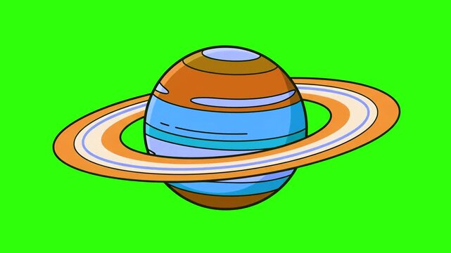 Vector cartoon illustration of Saturn ringed gas giant planet over a chroma key green background. Ideal for astronomy educational content, space exploration videos, science documentaries, cosmic anima