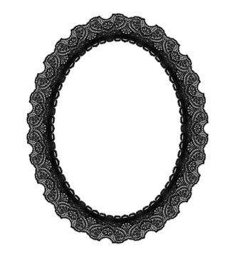 Black Lace Oval Photo Frame Transparent Botanical Textile Border Embroidery Dark Coquette Vintage Gothic Decoration