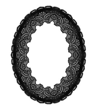Black Lace Oval Photo Frame Transparent Botanical Textile Border Embroidery Dark Coquette Vintage Gothic Decoration