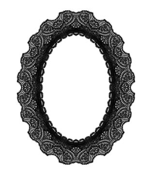 Black Lace Oval Photo Frame Transparent Botanical Textile Border Embroidery Dark Coquette Vintage Gothic Decoration