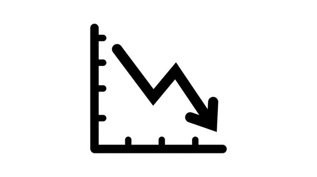 Black and white line graph showing a decline with a downward pointing arrow