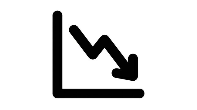 Black line graph showing declining trend with downward pointing arrow illustration