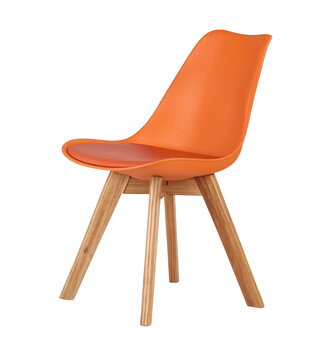 Orange mid century dining chair on transparent background