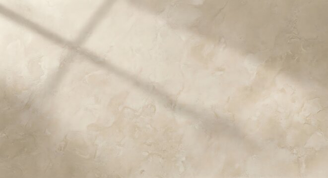 Minimalist beige stone texture with window shadow, neutral concrete wall background, aesthetic sunlit plaster surface for mockup