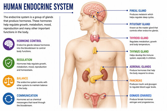 Human Endocrine System Educational Diagram