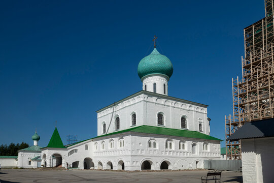 Staraya Sloboda, Leningrad Oblast, Russia. 14 August 2026,  Church of the Intercession of the Most Holy Mother of God with a Refectory at the Alexander-Svirsky Monastery