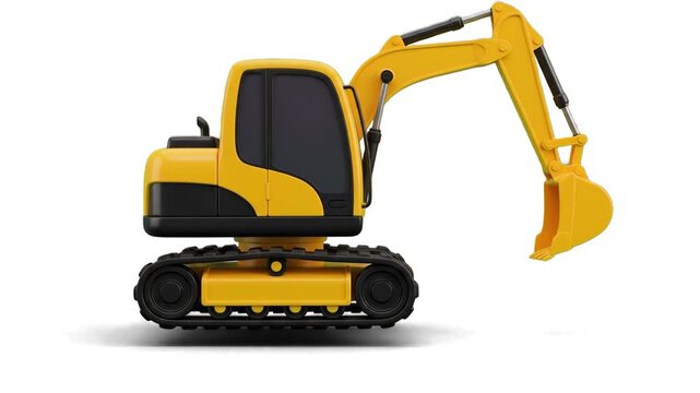 3D rendered yellow tracked excavator digger machine isolated on a solid white background. Perfect for heavy machinery videos, construction site promos, building equipment clips, civil engineering tuto