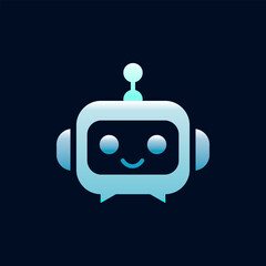 Naklejka premium Cute Light Blue AI Robot Chatbot Virtual Assistant Neon Vector Icon