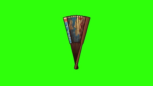 Vector illustration of a folded traditional oriental hand fan over a chroma key green background. Ideal for Asian culture promos, traditional dance videos, hot summer heat concepts, fashion accessorie