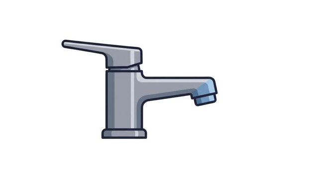 Cartoon vector illustration of a modern chrome water tap faucet isolated over a plain white background. Ideal for plumbing service commercials, bathroom equipment ads, water conservation promos, kitch