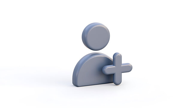3D render illustration of add user icon symbol, profile symbol with plus sign for account registration, social media network, web