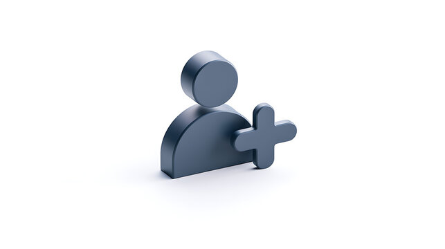 3D render of add user icon symbol isolated on white background with blue color, representing follow, friend request, and social network