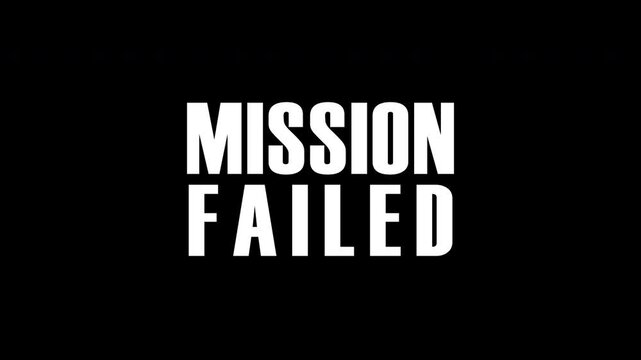 Mission failed glitch text animation on black background. Animated text 4K Resolution.