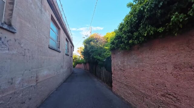 Walking Along an old Industrial Building on a Quiet Paved Road, Borgio Verezzi, Italy - POV VIDEO - NO AUDIO