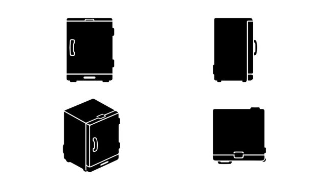 Mini Refrigerator and Portable Thermal Cooler Icon Set Silhouette