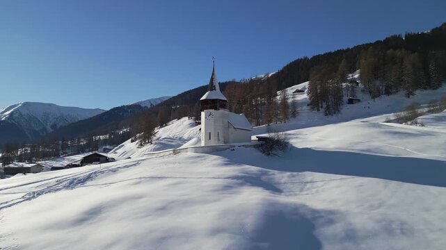 Church in Switzerland during winter  - 4K