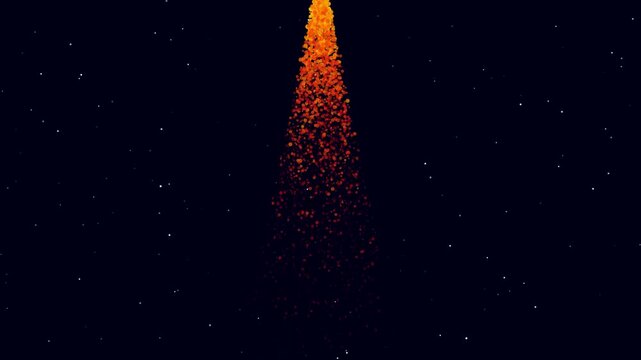 Animated rocket launching into dark space with fire trail and stars