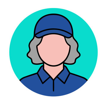 Customer service representative icon with blue cap, flat vector design for support and help desk