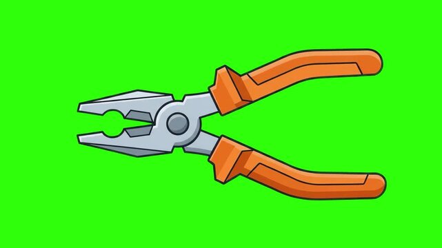 Vector cartoon illustration of orange handled repair pliers hand tool over a chroma key green background. Perfect for DIY craftsmanship videos, hardware tool commercials, home repair promos, construct