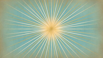 Obraz premium Vintage Sunburst Rays Background Retro Cream and Teal Sunbeam Radial Lines Texture