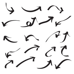 Obraz premium Set of hand drawn ink arrows collection isolated on a white background for design elements