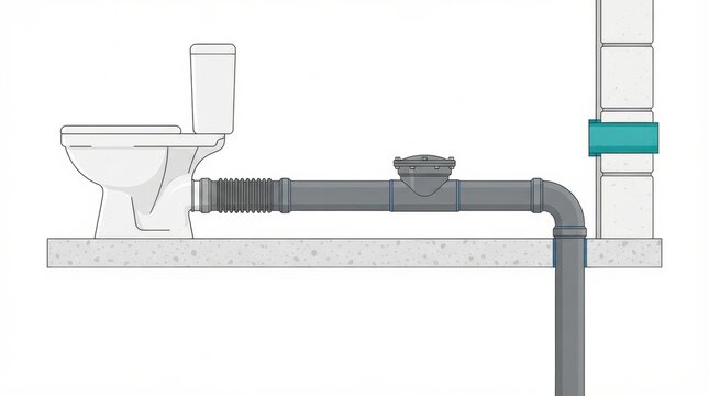 A diagram shows a plumbing system for a septic tank including a soil pipe connection and toilet fixture setup in a residential area.