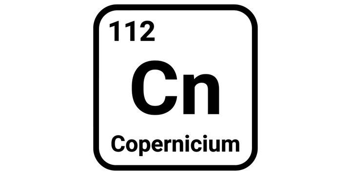 Copernicium element symbol cn with atomic number 142 on a transparent checkered background.