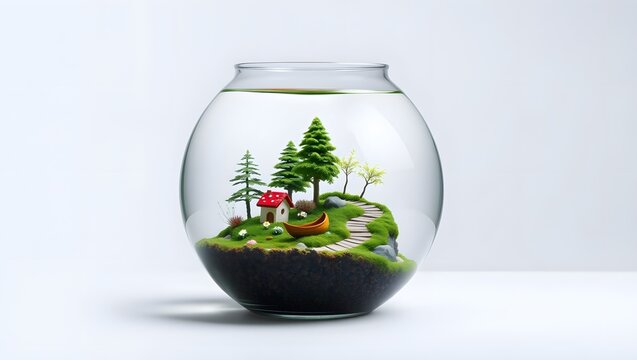 Miniature Garden Ecosystem Inside a Glass Fish Bowl