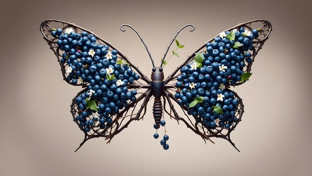 Elegant Blue Butterfly Sculpture with Intricate Floral Wing Patterns