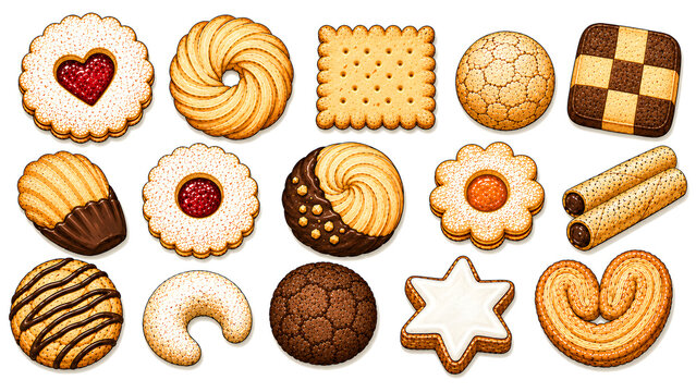 Delicious Traditional Bakery Cookies and Pastry Collection for Menu Design and Food Packaging