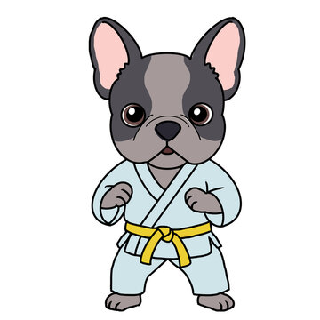 Cute french bulldog martial arts fighter character vecter illustration