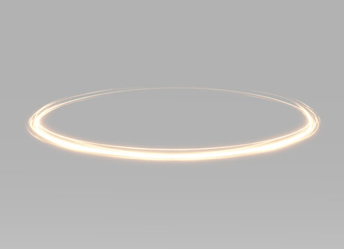 Warm golden halo ring tilted in perspective with a delicate luminous edge and smooth elliptical light trail