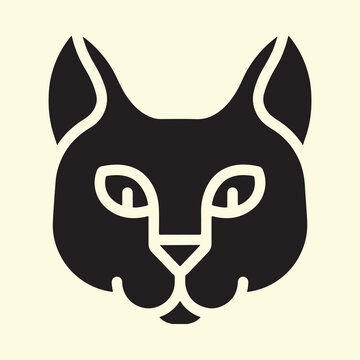 Minimalist Black Cat Face Icon and Feline Head Graphic Design