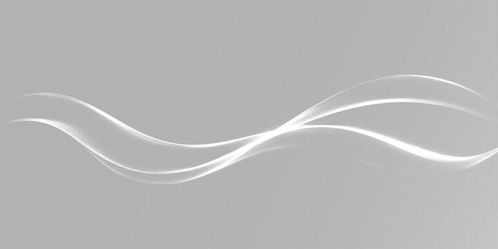 Minimal white light ribbon forming a smooth flowing wave with thin curves and clean monochrome composition for overlays